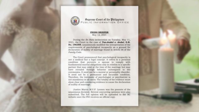 Philippines SC Revises Psychological Incapacity as Legal Concept