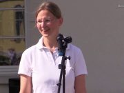 German Medical Doctor Kathrin Korb speaks about COVID19, Lockdown and the Vaccine during a protest in Oldeburg, Germany