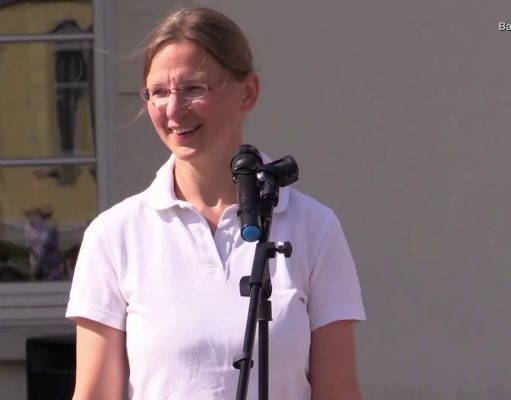 German Medical Doctor Kathrin Korb speaks about COVID19, Lockdown and the Vaccine during a protest in Oldeburg, Germany